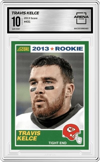 Travis Kelce from the 2013 Score set graded by Arena Club and given an overall grade of 10.