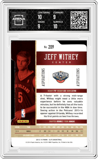 Jeff Withey from the 2013-14 Panini Elite set graded by Arena Club and given an overall grade of 9.5.