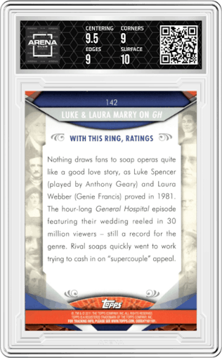 Luke & Laura Marry On GH from the 2011 Topps American Pie set graded by Arena Club and given an overall grade of 9.5.