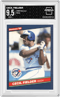 Cecil Fielder from the 1986 Donruss set graded by Arena Club and given an overall grade of 9.5.