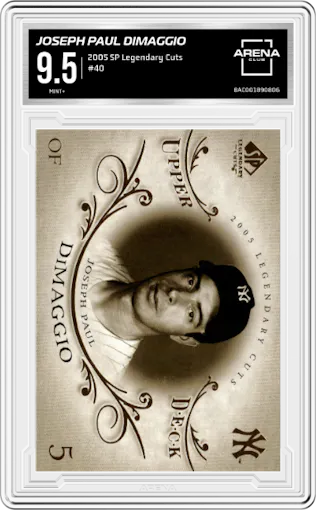 Joseph Paul DiMaggio from the 2005 SP Legendary Cuts set graded by Arena Club and given an overall grade of 9.5.