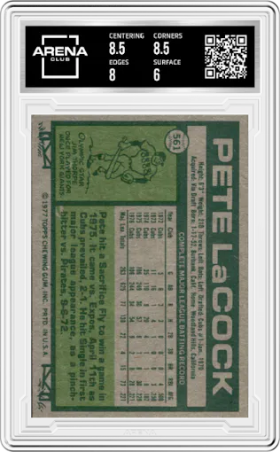 Pete LaCock from the 1977 Topps set graded by Arena Club and given an overall grade of 6.5.