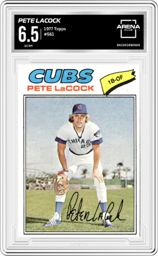 Pete LaCock from the 1977 Topps set graded by Arena Club and given an overall grade of 6.5.