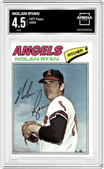 Nolan Ryan from the 1977 Topps set graded by Arena Club and given an overall grade of 4.5.