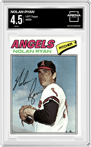 Nolan Ryan from the 1977 Topps set graded by Arena Club and given an overall grade of 4.5.