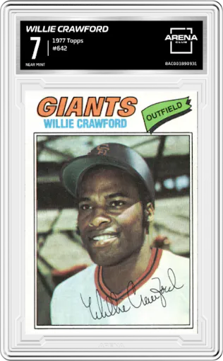 Willie Crawford from the 1977 Topps set graded by Arena Club and given an overall grade of 7.