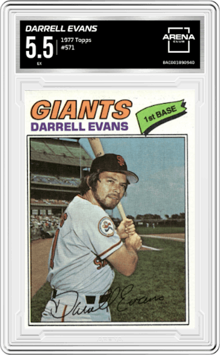 Darrell Evans from the 1977 Topps set graded by Arena Club and given an overall grade of 5.5.