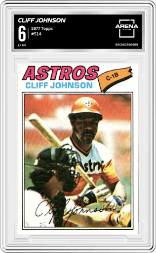 Cliff Johnson from the 1977 Topps set graded by Arena Club and given an overall grade of 6.