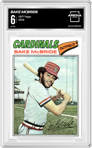 Bake McBride from the 1977 Topps set graded by Arena Club and given an overall grade of 6.