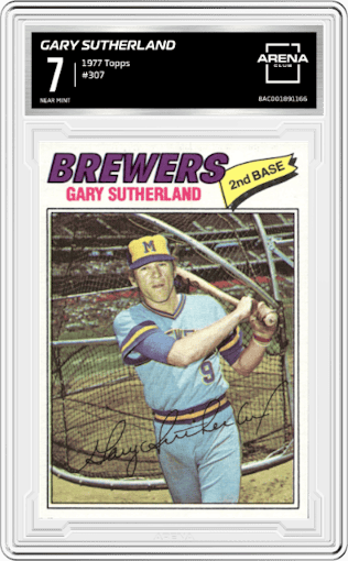 Gary Sutherland from the 1977 Topps set graded by Arena Club and given an overall grade of 7.