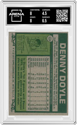 Denny Doyle from the 1977 Topps set graded by Arena Club and given an overall grade of 5.