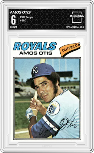 Amos Otis from the 1977 Topps set graded by Arena Club and given an overall grade of 6.