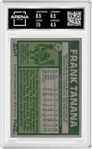 Frank Tanana from the 1977 Topps set graded by Arena Club and given an overall grade of 5.