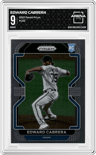 Edward Cabrera from the 2022 Panini Prizm set graded by Arena Club and given an overall grade of 9.