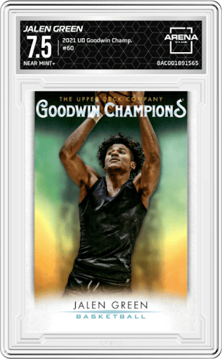 Jalen Green from the 2021 Upper Deck Goodwin Champions set graded by Arena Club and given an overall grade of 7.5.