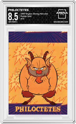 Philoctetes from the 1997 Skybox Disney Hercules set graded by Arena Club and given an overall grade of 8.5.