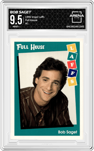 Bob Saget from the 1991 Impel Laffs set graded by Arena Club and given an overall grade of 9.5.