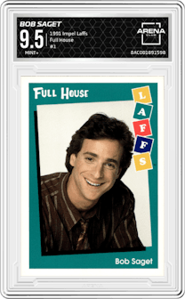 Bob Saget from the 1991 Impel Laffs set graded by Arena Club and given an overall grade of 9.5.