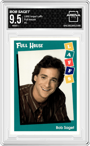 Bob Saget from the 1991 Impel Laffs set graded by Arena Club and given an overall grade of 9.5.