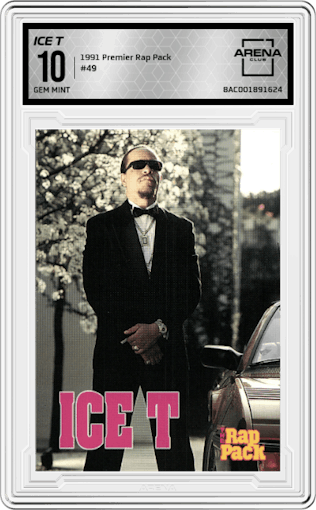 Ice T from the 1991 Premier Rap Pack set graded by Arena Club and given an overall grade of 10.