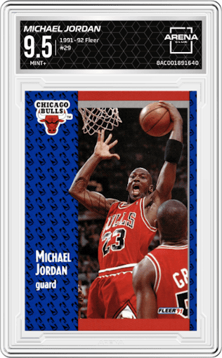 Michael Jordan from the 1991-92 Fleer set graded by Arena Club and given an overall grade of 9.5.