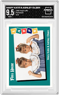 Mary Kate & Ashley Olsen from the 1991 Impel Laffs set graded by Arena Club and given an overall grade of 9.5.
