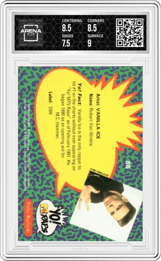 Vanilla Ice from the 1991 Pro Set Yo! MTV Raps set graded by Arena Club and given an overall grade of 8.