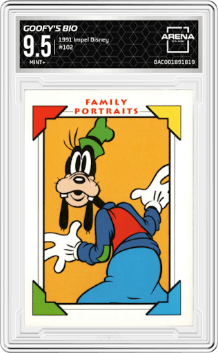 Goofy's Bio from the 1991 Impel Disney set graded by Arena Club and given an overall grade of 9.5.