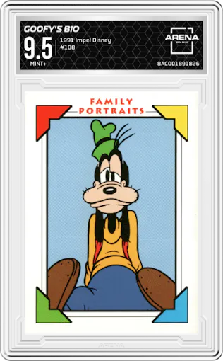 Goofy's Bio from the 1991 Impel Disney set graded by Arena Club and given an overall grade of 9.5.