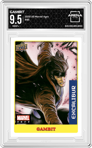 Gambit from the 2020 Upper Deck Marvel Ages set graded by Arena Club and given an overall grade of 9.5.