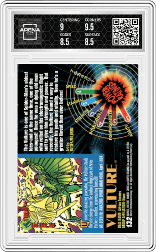 Vulture from the 1994 Fleer Marvel Universe  set graded by Arena Club and given an overall grade of 9.