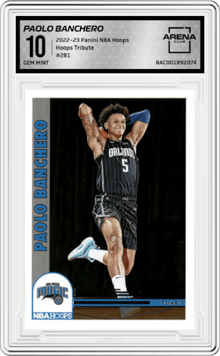 Paolo Banchero from the 2022-23 Panini NBA Hoops set graded by Arena Club and given an overall grade of 10.