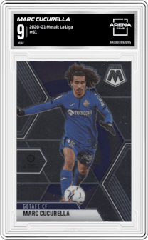 Marc Cucurella from the 2020-21 Panini Mosaic La Liga set graded by Arena Club and given an overall grade of 9.