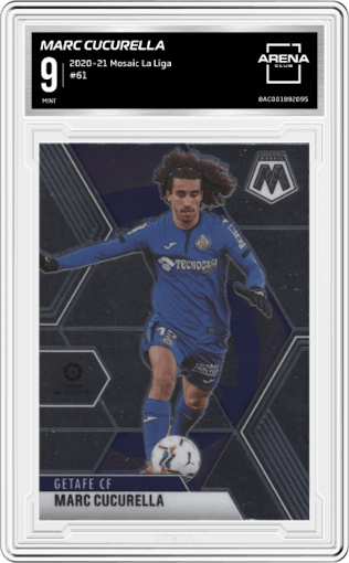 Marc Cucurella from the 2020-21 Panini Mosaic La Liga set graded by Arena Club and given an overall grade of 9.