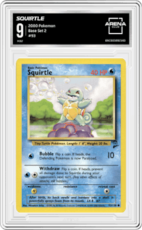 Squirtle from the 2000 Pokemon set graded by Arena Club and given an overall grade of 9.