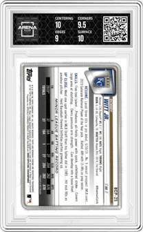 Bobby Witt Jr. from the 2020 Bowman Mega Box Chrome set graded by Arena Club and given an overall grade of 9.5.