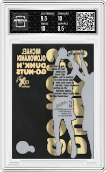 Michael Olowokandi from the 1998-99 Skybox E-X Century set graded by Arena Club and given an overall grade of 9.