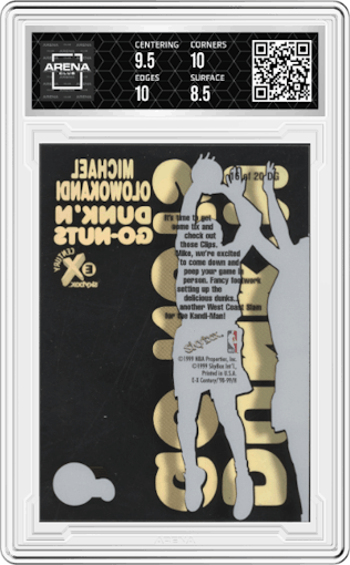 Michael Olowokandi from the 1998-99 Skybox E-X Century set graded by Arena Club and given an overall grade of 9.