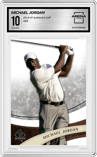 Michael Jordan from the 2014 SP Authentic set graded by Arena Club and given an overall grade of 10.