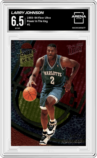 Larry Johnson from the 1993-94 Fleer Ultra set graded by Arena Club and given an overall grade of 6.5.