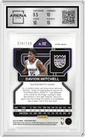 Davion Mitchell from the 2021-22 Panini Prizm  set featuring a Purple Ice parallel graded by Arena Club and given an overall grade of 10.