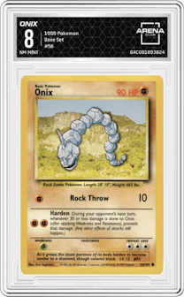Onix from the 1999 Pokemon set graded by Arena Club and given an overall grade of 8.