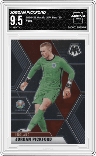 Jordan Pickford from the 2020-21 Mosaic UEFA Euro 2020
 set graded by Arena Club and given an overall grade of 9.5.