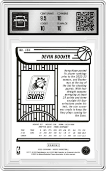 Devin Booker from the 2022-23 Panini NBA Hoops set featuring a Gravity  parallel graded by Arena Club and given an overall grade of 10.