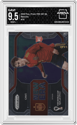 Gavi from the 2022 Panini Prizm FIFA WC Qatar set graded by Arena Club and given an overall grade of 9.5.