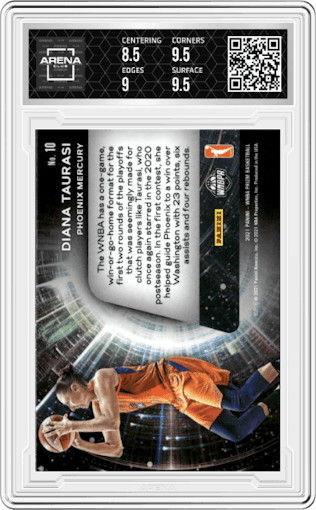 Diana Taurasi from the 2021 Panini Prizm WNBA  set graded by Arena Club and given an overall grade of 9.