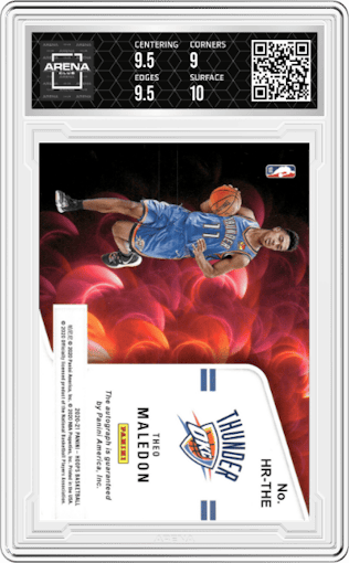 Theo Maledon from the 2020-21 Panini NBA Hoops set graded by Arena Club and given an overall grade of 9.5.
