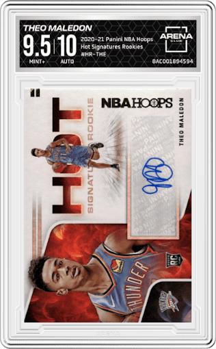 Theo Maledon from the 2020-21 Panini NBA Hoops set graded by Arena Club and given an overall grade of 9.5.