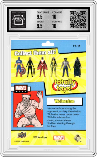 Wolverine from the 2020 Upper Deck Marvel Ages set graded by Arena Club and given an overall grade of 10.