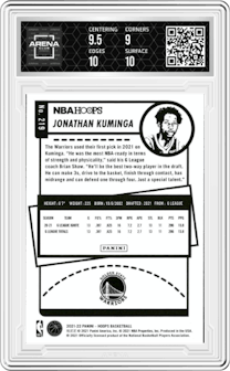 Jonathan Kuminga from the 2021-22 Panini NBA Hoops set graded by Arena Club and given an overall grade of 9.5.